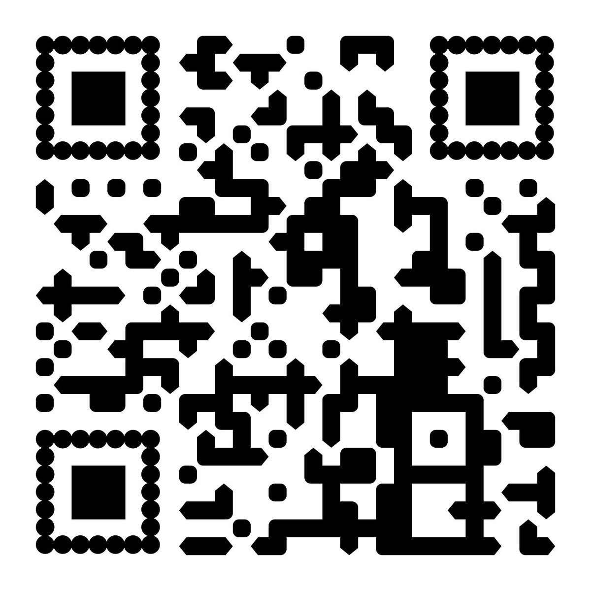 QR code with three position markers and encoded data pattern